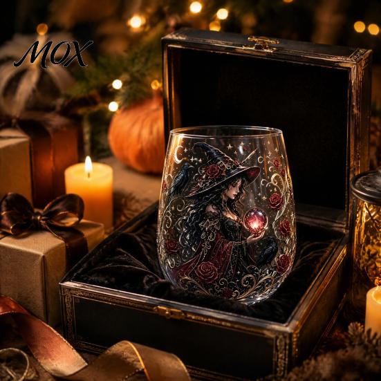 Bicchiere Stile Misterioso Tazza da Tè Vetro Strega Fantasy, Motivo Sfera di Cristallo Gotica per Regalo Creativo di Festa Vino Succo, 320ml Vintage Halloween