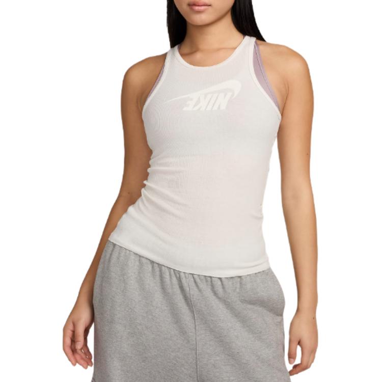 Nike Round Neck Pullover Logo Letter Print Comfortable Sleeveless Vest Women Tops Ivory FZ1143-133