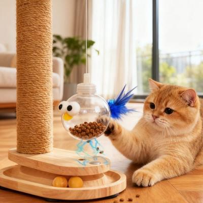 Verschleißfester Kratzbaum für Katzen Vertikaler Futter-Puzzle-Ball Katzen-Drehteller Säule Rotierende Plattform Katzen-Kratzspielzeug Interaktive Bälle