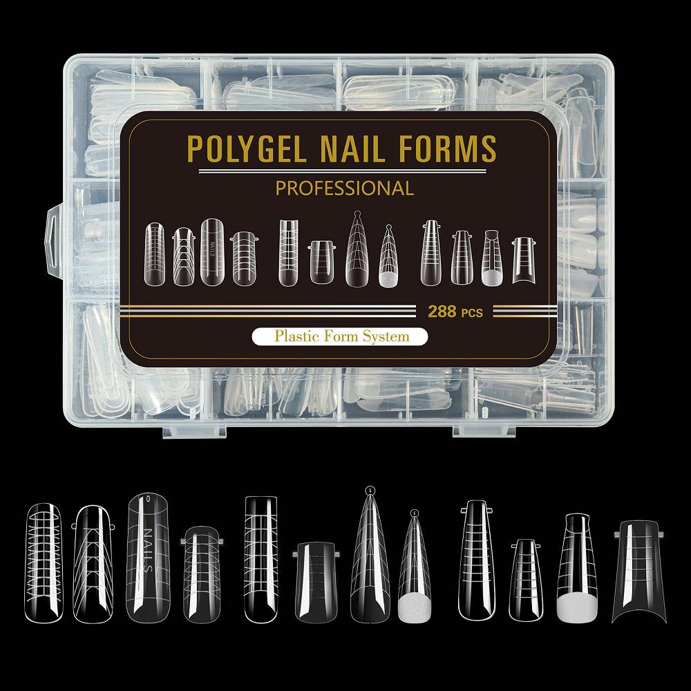 288PCS/ Box 3D Quick Building Mold Tips Nail Extension Gel False Nail Dual Forms Finger Extension Tool