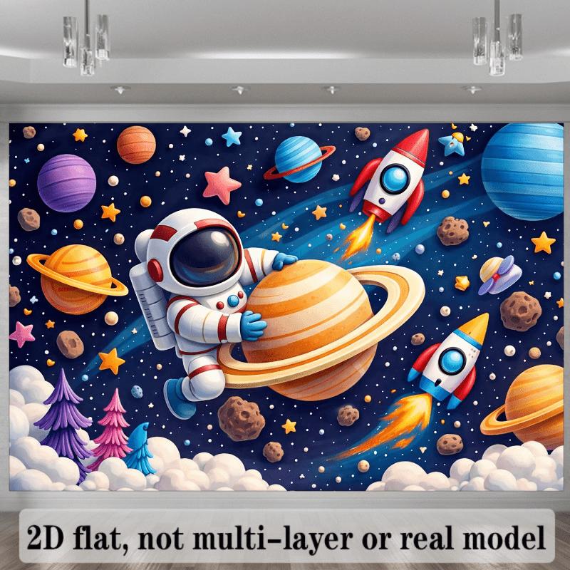 2D Flat Banner - Space Theme Background Banner Suitable for Birthday Parties Photography Scenes and Classroom Decorations