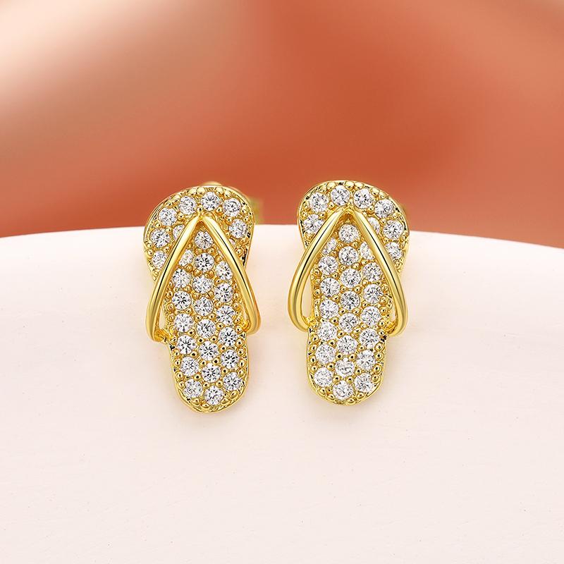 Schicke Ohrstecker in Pantoffelform für Mädchen Goldfarben Luxuriös Trendig Zirkonia Ohrringe Lustiger Damen Modeschmuck