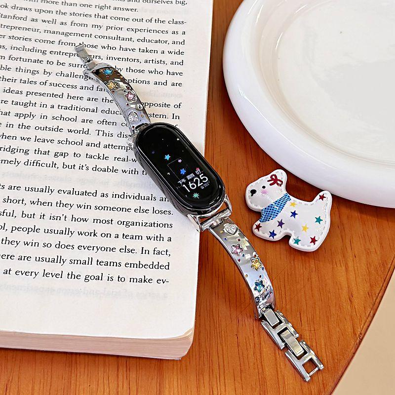 

Slim Bangle Stainless Steel Strap for Xiaomi Mi Band 8 9 10 Bracelet Diamond Star Stylish Metal Band for Mi Band 8 9 Pro Correa for Mi band 8 9 10 серебряный