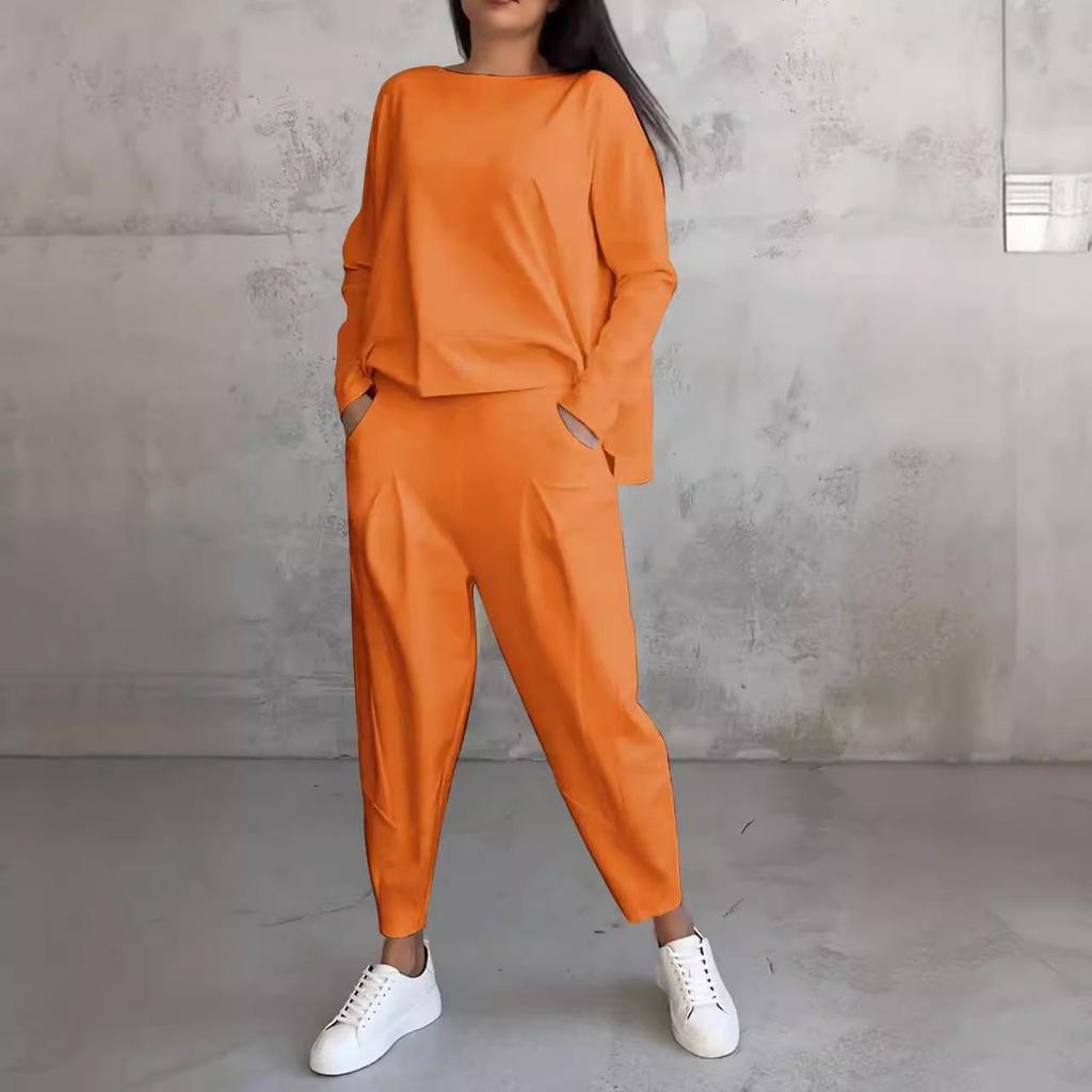 Women's Cross-Border Irregular Design Long-Sleeve Sweatshirt and Harem Pants Set, 2024.