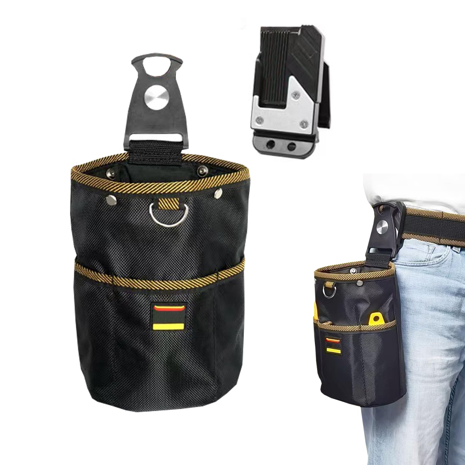 

waist bag with spring closure Exclusive Includes a removable tool holder for easy attachment and Includes a screw box and small item Attaches to a чёрный