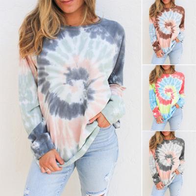 Women Tie-dye O-neck Gradient Contrast Color Long Sleeve Top Pullover Sweatshirt