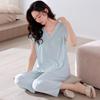 Pajamas with Chest Pads, Women's Summer Modal Short-sleeved Cropped Pants, Loungewear, Summer Thin Casual Suit