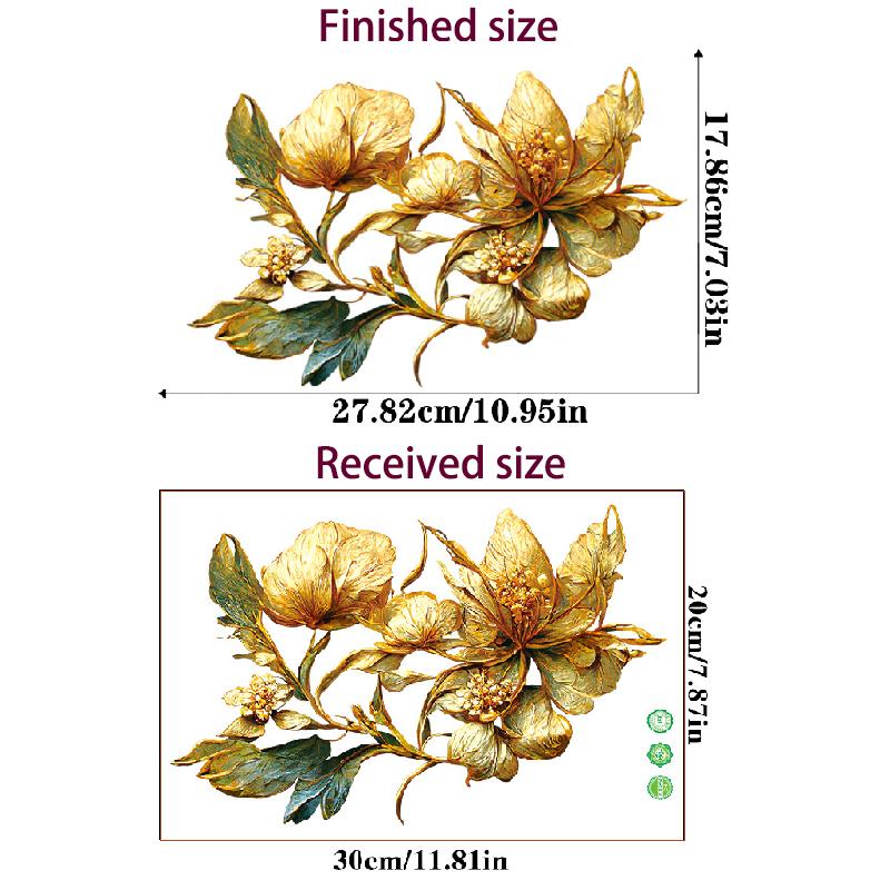 Golden Floral Wall Stickers Self-adhesive for Bedroom Bathroom Kitchen Door Decoration Removable Durable Home Decor