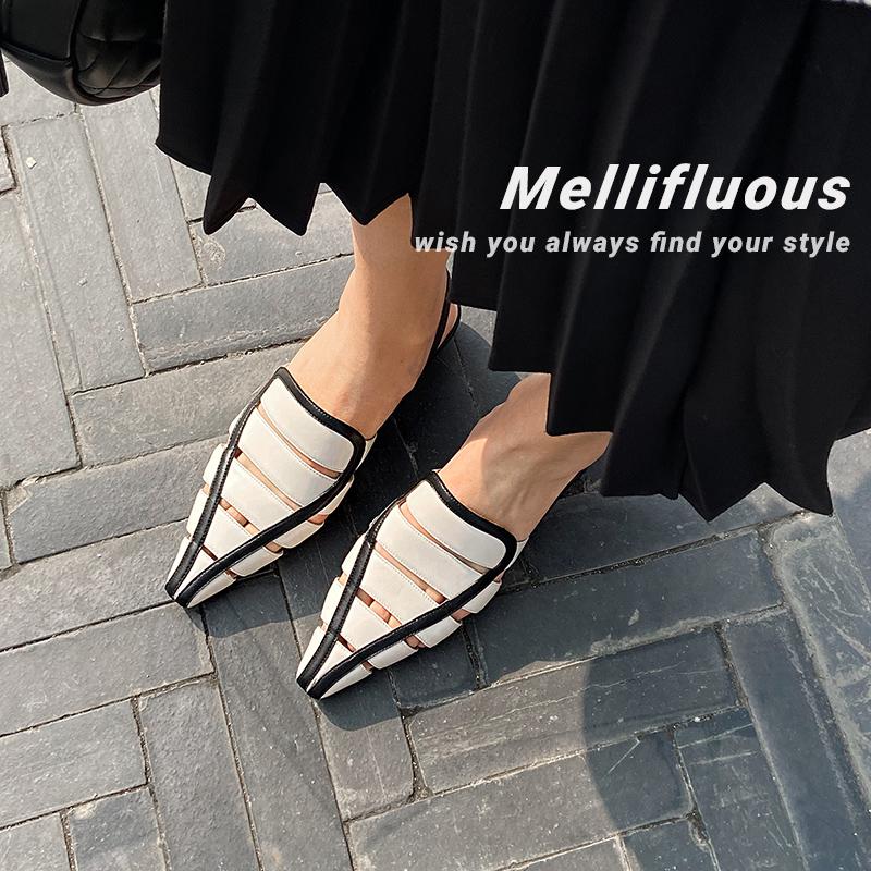 Fashion Women Sandals Cow Leather Arrival Fashion Summer Casual Shoes Pointed Toe Low Heels Beige 34-40 Sandals for Women 2024