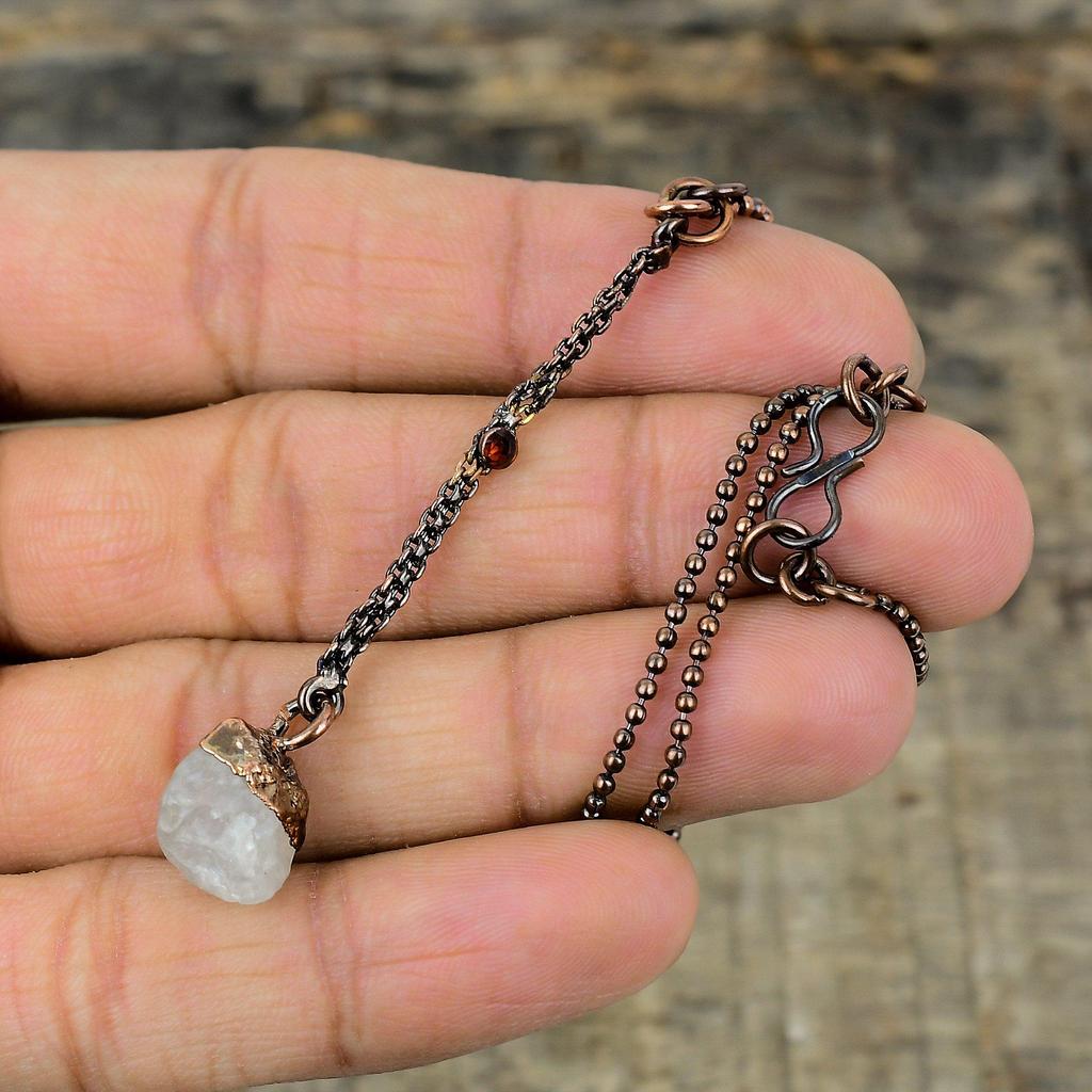 Rainbow Moonstone Rough Pendant Electroformed Copper Pendant Handmade Electroformed Jewelry Mozambique Garnet Gemstone Pendant Gift For Him