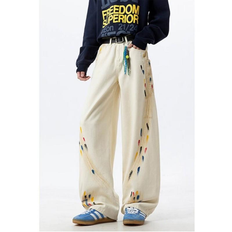 Graffiti Jeans Men Women Straight Leg Loose Flared Wide Pants American Style Cleanfit