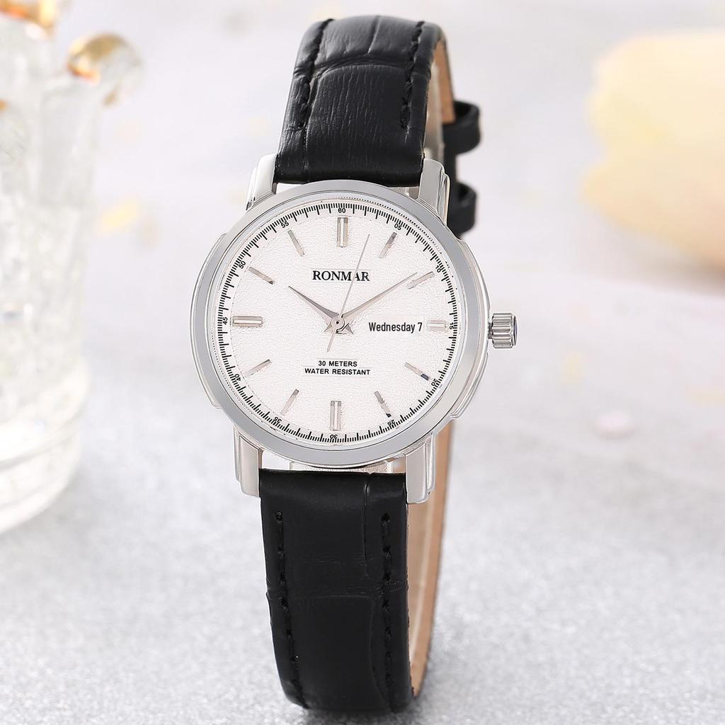 Unisex Waterproof Cowhide Strap Watch with Dual Calendar for Teens and Adults