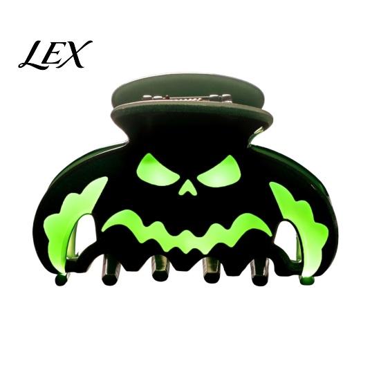 Decorative Holiday Hair Pins Halloween Claw Clips, Luminous Ghost Pumpkin Pattern Acrylic Anti-slip Cute Bat Glow in The Dark Grippers for Women Girls