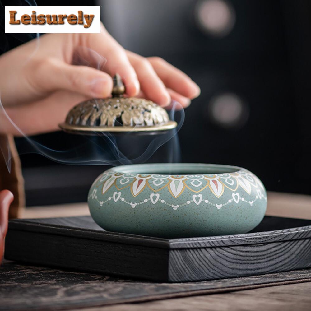 Colour Enamels Plate Incense Burner Home Indoor Aromatherapy Furnace Tea Ceremony Incense Ornament Short Ai Zhu Incense Box
