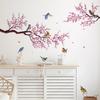 Pink Peach Blossom Flowers Branch Birds Floral Wall Stickers for Bedroom Living Room Furniture Background Wall Decals Murals PVC