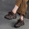 Fashion Cow Genuine Leather Women Comfy Rubber Autumn Chunky Sneakers Spring Flats Vulcanize Loafer Shoes Platform Wedge