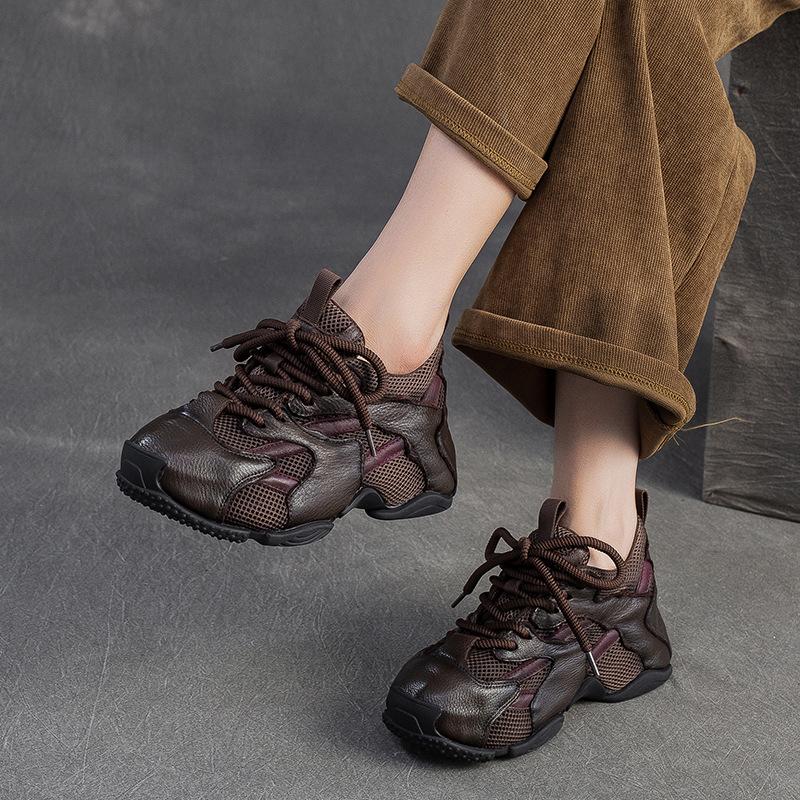 Fashion Cow Genuine Leather Women Comfy Rubber Autumn Chunky Sneakers Spring Flats Vulcanize Loafer Shoes Platform Wedge