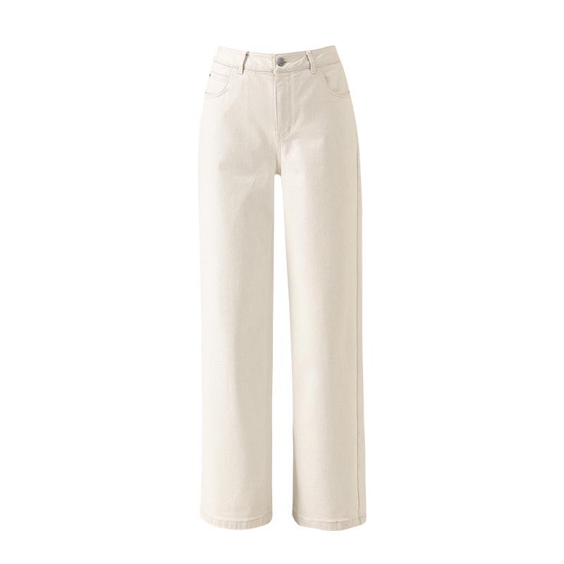 Women's 2024 Winter White Slim Straight Wide-Leg Fleece Jeans