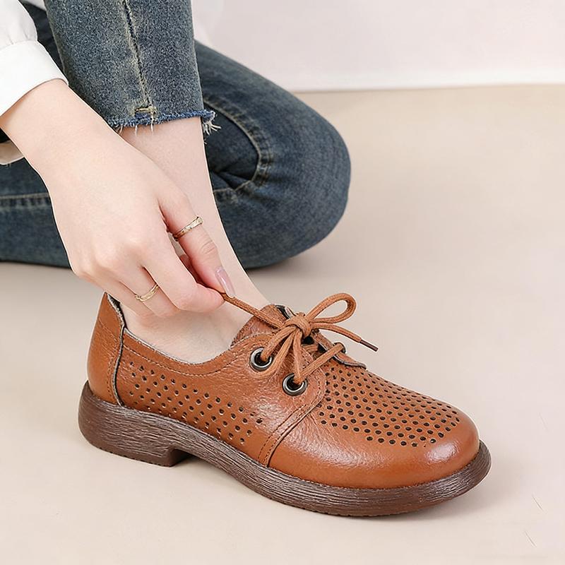 2026 Spring Summer Genuine Leather Women Casual Shoes Comfort Flat Round Toe Mother Shoes for Daily Wear Plus Size 41