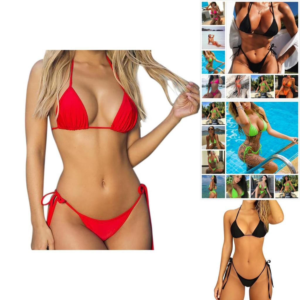 Summer Women Girls Bikini Set Swimwear Pushup Bandage Beachwear Solid Swimsuit