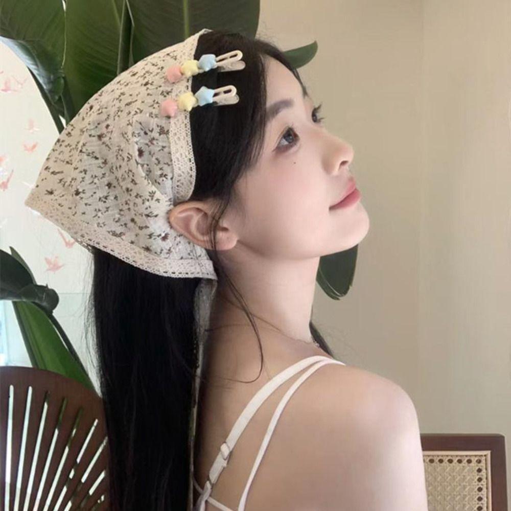 New French Style Triangle Scarf Small Flowers Lace Turban Bandana Hair Accessories Hollow Hair Bands for Women Girls