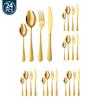 24Pcs Black Gold Western Dinnerware Set Stainless Steel Cutlery Set Fork Knife Spoon Tableware Set Flatware Set Silverware Set