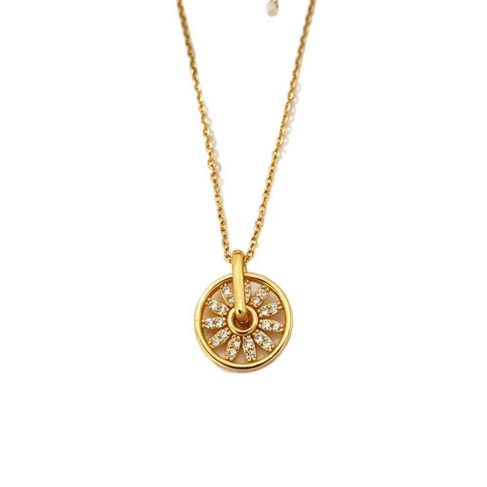 Korean Style Zirconia Rotating Circle Pendant Clavicle Necklace for Women