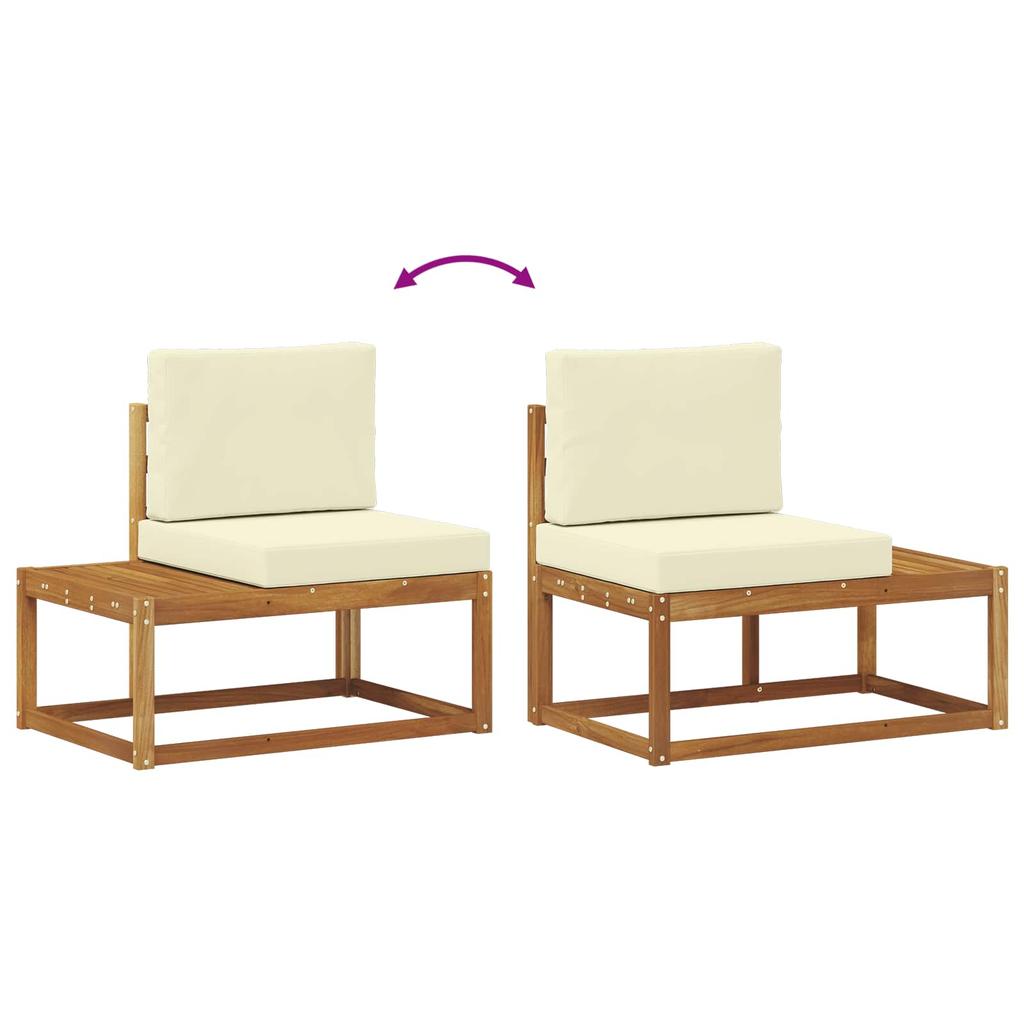 Outdoor End Sofa 2 Pieces Natural and Cream Solid Acacia Wood