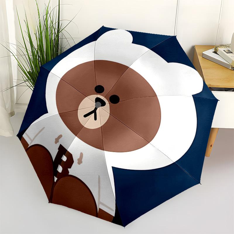 1pc Brown Bear Line Automatic Folding Umbrella with 8-Rib Compact & Lightweight Design, Self-Opening/ Closing017