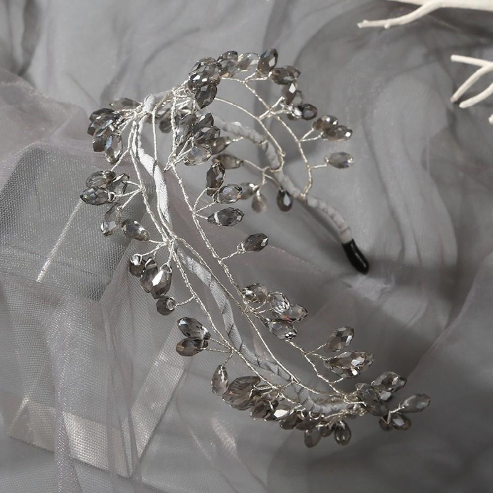 Woven Wire Hair Hoop Elegant Headpiece Super Temperament Crystal Leaf Branch Headband Formal Prom