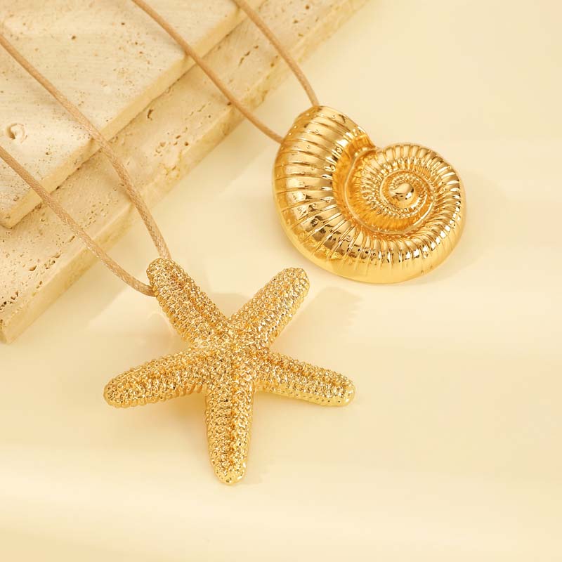 Exaggerated Metal Big Starfish Pendant Necklace for Women Punk Hip Hop Handmade Long Sweater Chain Necklaces Jewelry Accessories