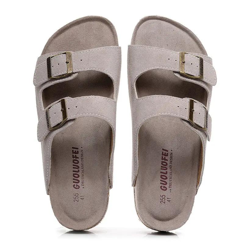 Fashion Fashion Cork Slippers Women's Summer Outdoor Antiskid Couple Leather Sandals Vacation Beach Slippers Flip Flops Big Size 35-46