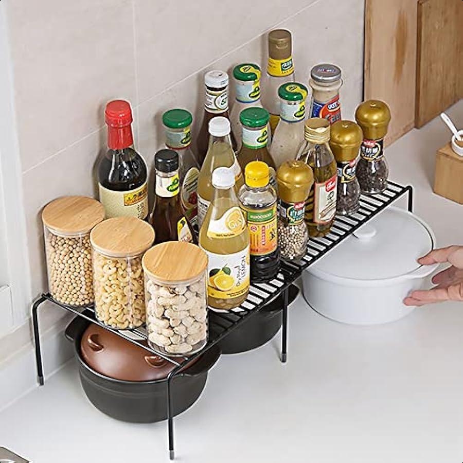 

Расширяемый органайзер для полки для кухонной столешницы, металлический шкаф, полка для кладовой, органайзер для специй, экономящий место, нескользящий, не ржавеющий United States