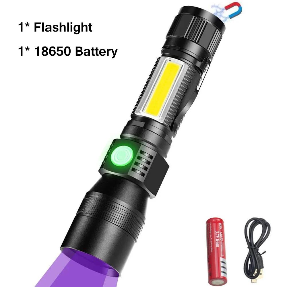 Super Bright 7 Lighting Modes Rechargeable Flashlight High Power UV Light Red/White Light Zoomable Torch Waterproof Flashlights