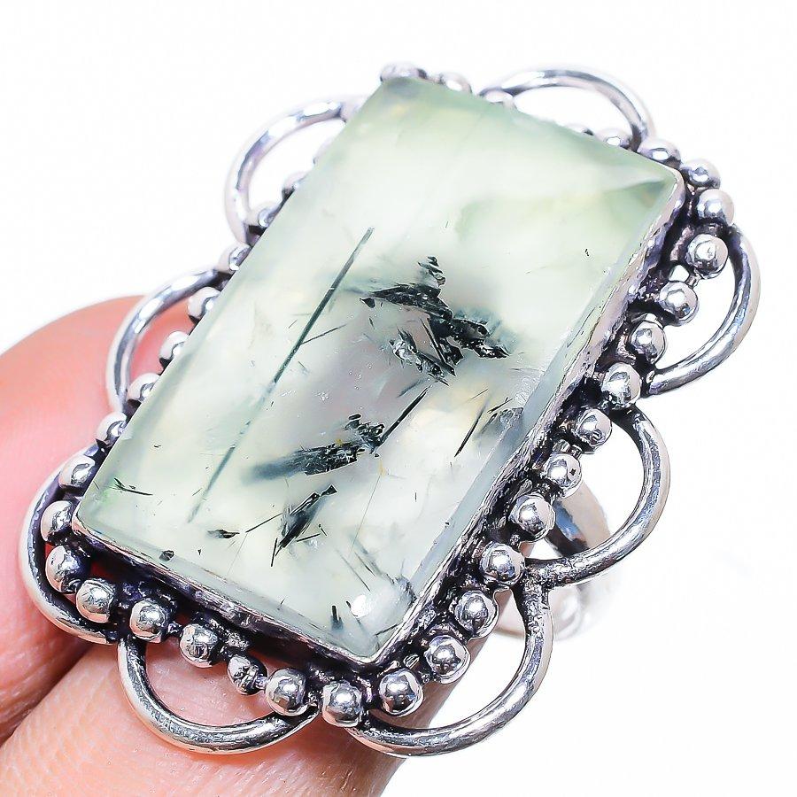 

Natural Prehnite Gemstone Handmade 925 Sterling Silver Gift Ring Size 7 C3T84