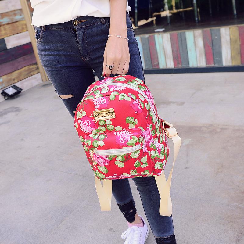 Blue Red Women Backpack 2024 Summer Small Retro Flower School Bags for Teenage Girls Street Casual Bagpack