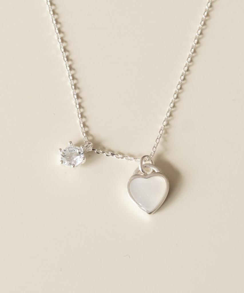 Alleun Silver 925 Epoch Heart Cubic Silver Necklace Bold