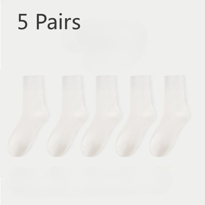 5 Pairs of White Stockings, Women's Mid-calf Socks, Spring and Autumn Boneless Socks, Versatile, Black Summer Thin Postpartum Socks