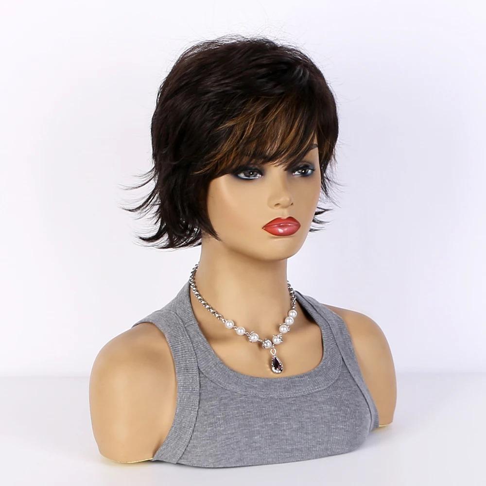 Short Curly Wig With Bangs - Soft Brown Ombre Synthetic Hair For Women, Natural Look For Daily Use, Cosplay Costume Parties