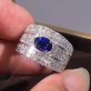 2026 Luxury Prong Setting-Rings for Women with Deep Blue Zircon Stone Anniversary Gift   Wife Micro Paved Middle