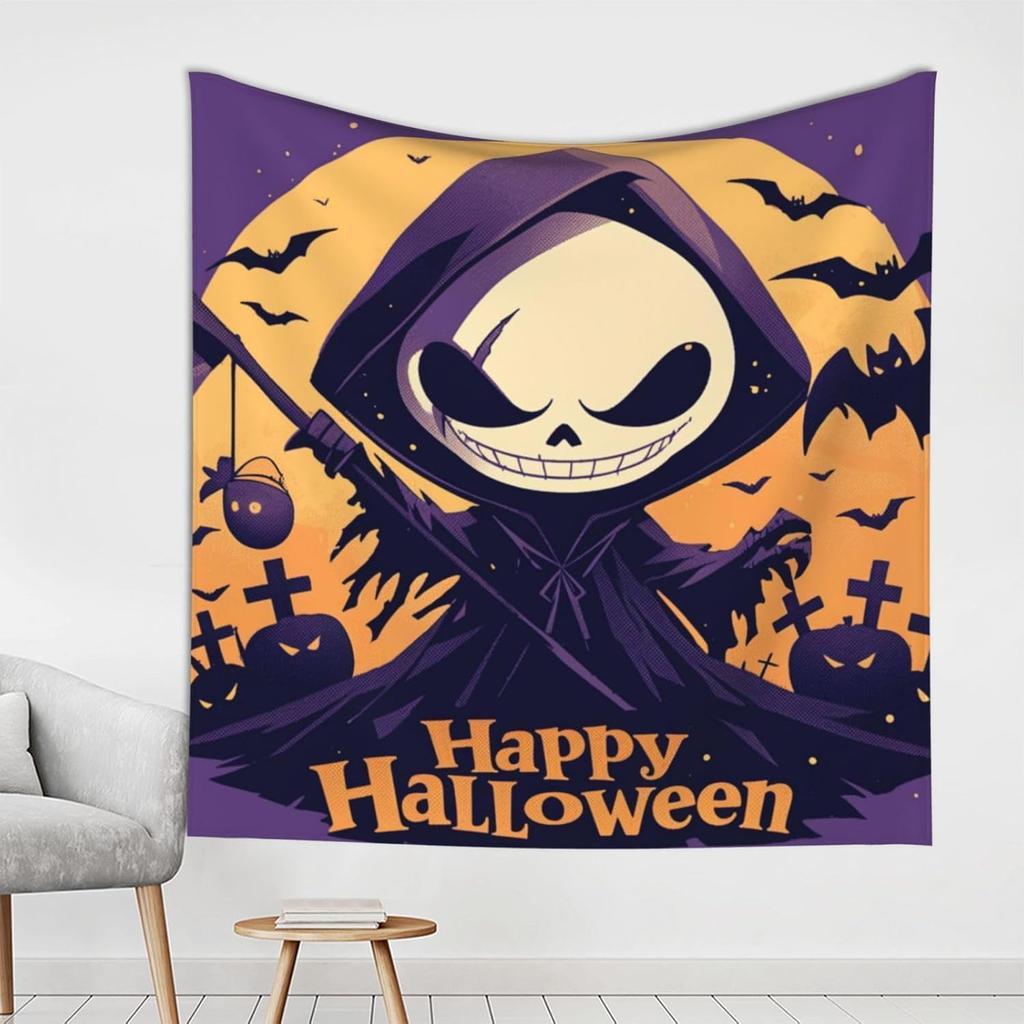 Halloween Pumpkin Tapestry Bedroom Creepy Black Cat Funny Tapestry Skull Wall Tapestry For Bedroom Living Room Dorm Decor