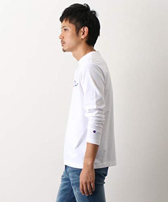 Champion Long Sleeve Classic Script Logo Size S Men's T-Shirt, 100% Cotton, Print, White, (C3-Q401)