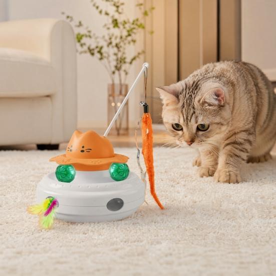 Electric Cat Interactive Toy with Feather & Track Ball, 4-in-1 Automatic Smart Cat Teaser Toy, Indoor Cats Boredom Enrichment Toy