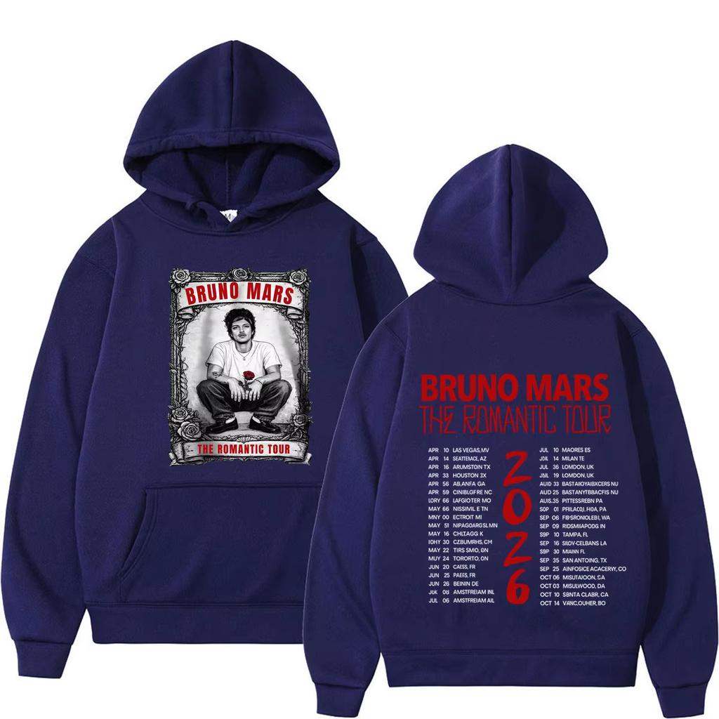 Bruno Mars The Romantic Tour 2026 Print Hoodie Man Woman Vintage Sweatshirt Winter Loose Casual Long Hoodie