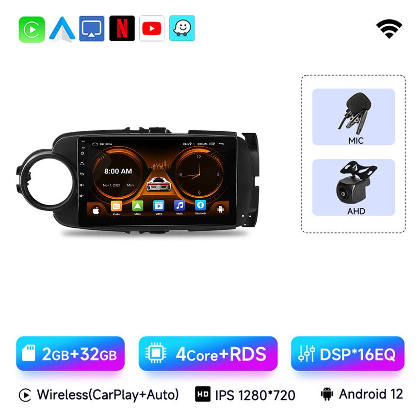 JIUYIN 9inch Android 13 Car RadioFor Toyota Yaris 2012 - 2017 Multimedia Player Android Auto Wireless Carplay GPS  2Din DVD
