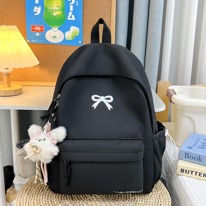 Schoolbag Japanese Ins Small Fresh Student Schoolbag Female Cute Embroidered Bow Backpack Solid Color Foreign Style Travel Backpack