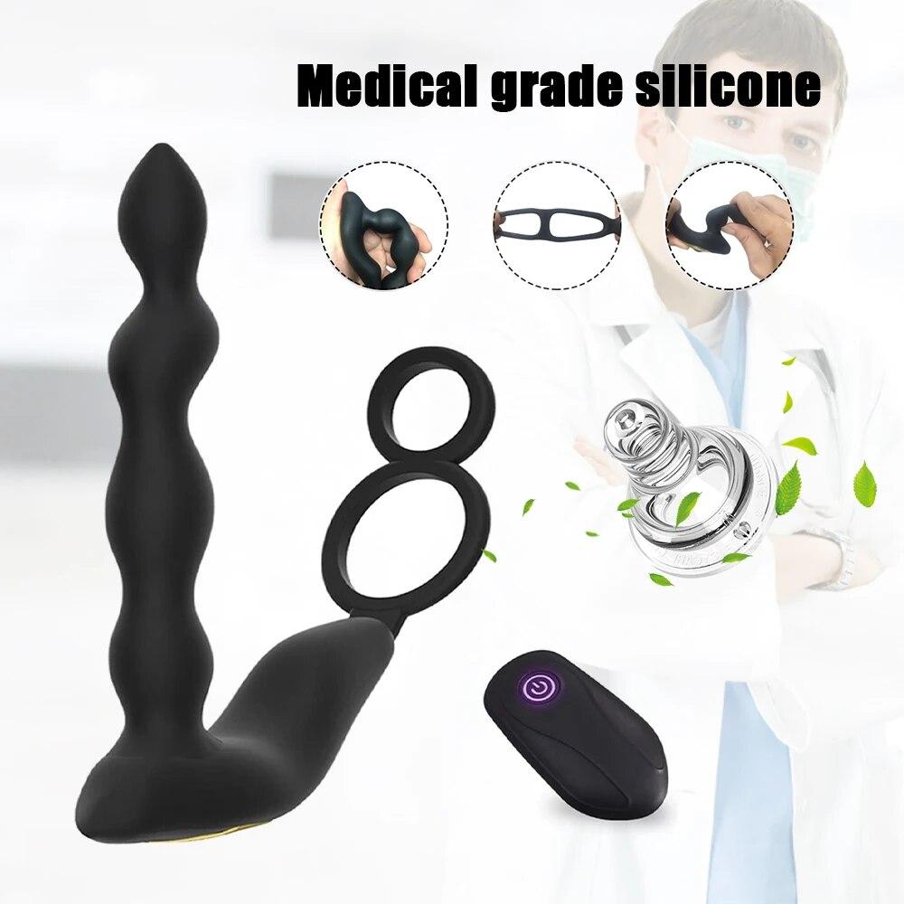 Männlicher Prostatamassage-Stimulator, Analvibrator, drahtlose Steuerung, Verzögerung der Ejakulation, Penisring, Analplug, Hintern, Sexspielzeug für Männer