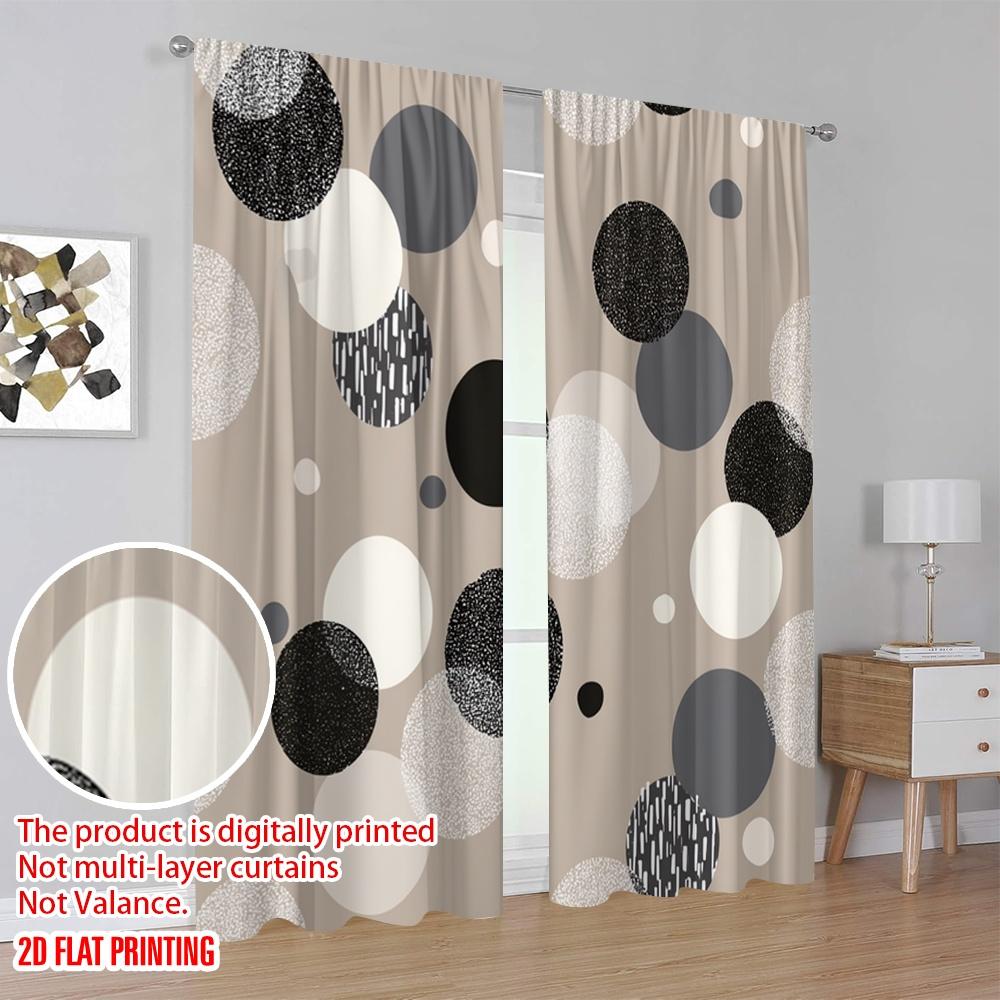 2pcs,2D Plane Printing Curtains&Window Treatment Abstract Circle Fusion Durable 100% Polyester Fabric (without Rod) Room Decor