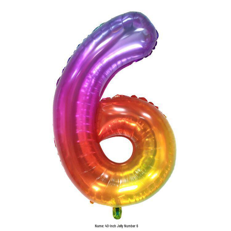 Balon Folie Număr Jelly Gradient Curcubeu de 40 de Inchi pentru Decorațiuni de Ziua de Naștere