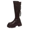 Brown Thick Heel Long Boots Women's Summer Versatile Slimming Over-Knee Boots Stylish Round Toe Rubber Outsole Pure Color